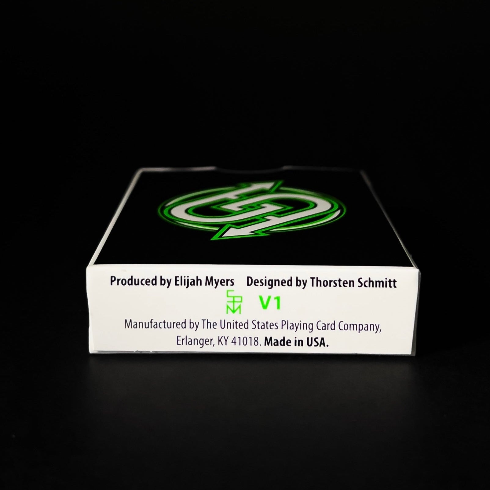 Descendents Playing Cards  box with game design elements on a black background