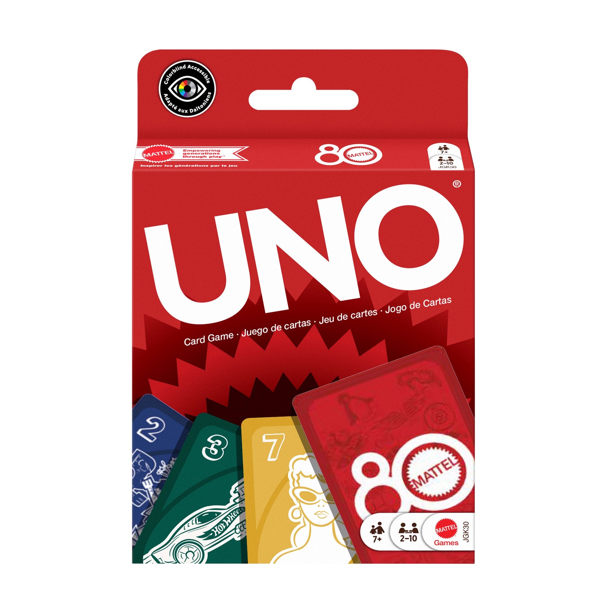 UNO Mattel 80th Anniversary Ruby Red card game front package