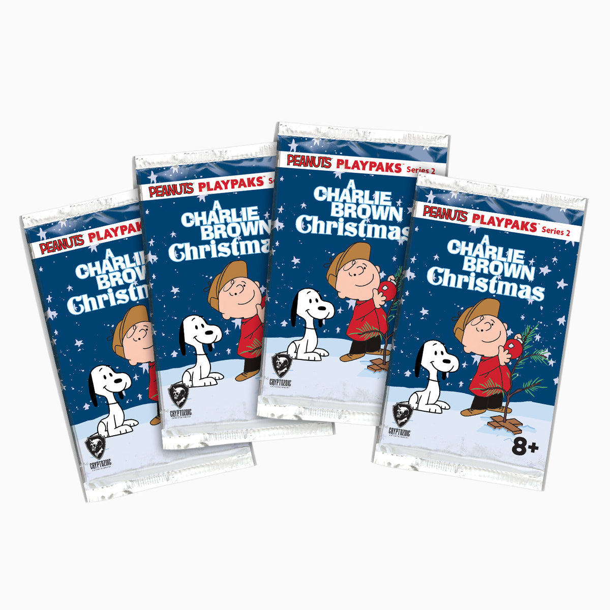 Peanuts Playpaks: A Charlie Brown Christmas – Single 5-Card Pack; supplier artwork showing pack designs