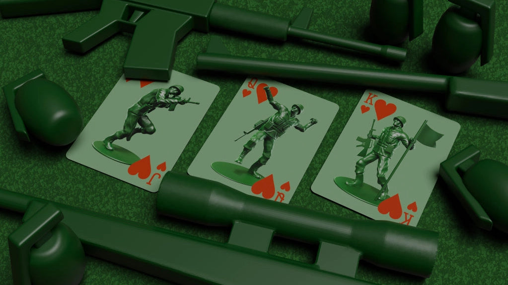 Army Men Playing Cards custom Jack, Queen and King of Hearts featuring classic green army men