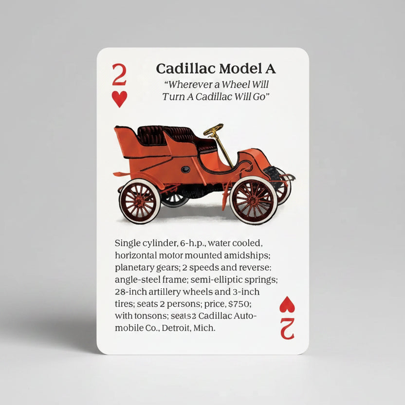 Turn of the Century Motor Cars Playing Cards by U.S. Games featuring early 1904 automobiles featuring Cadillac Model A
