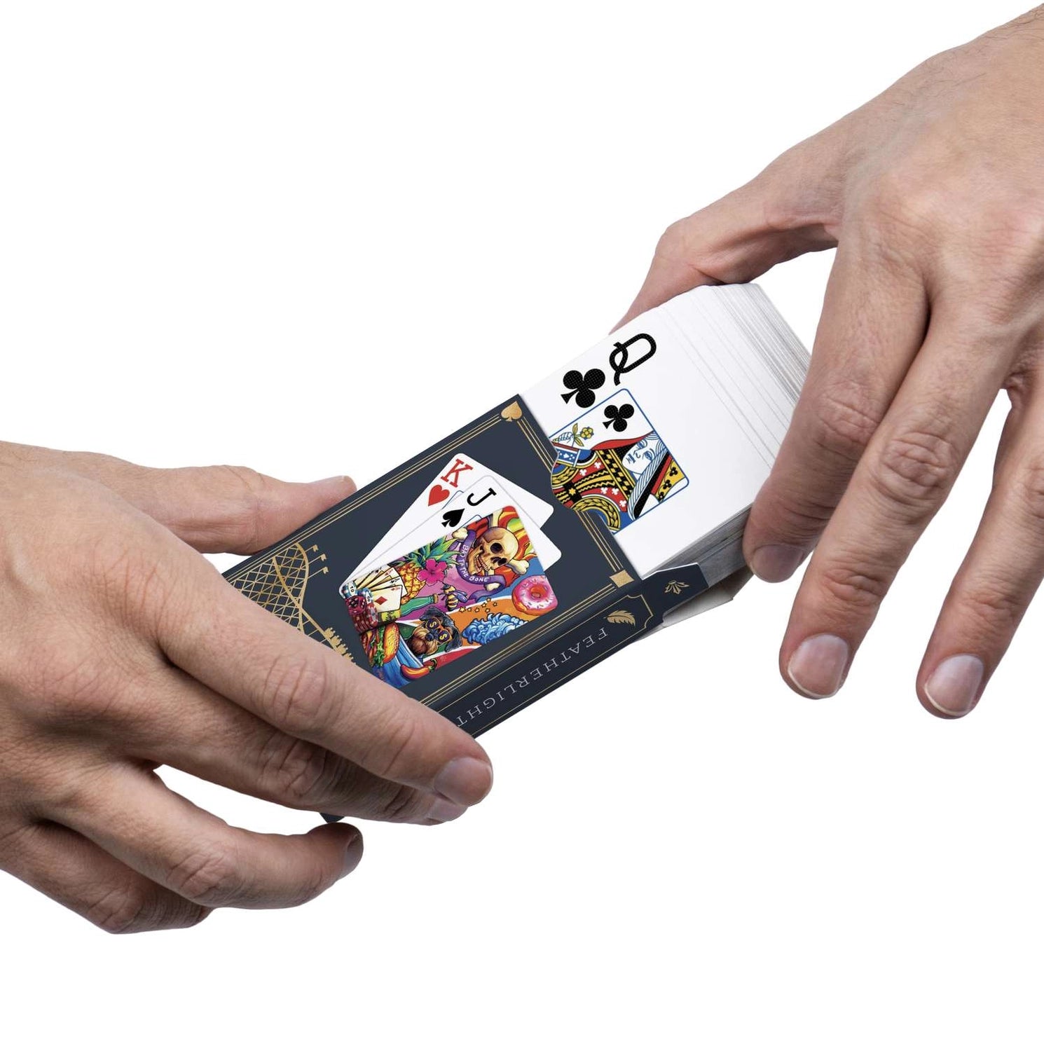 Bad to the Bone Boardwalk playing cards sliding from black illustrated Featherlight tuck box
