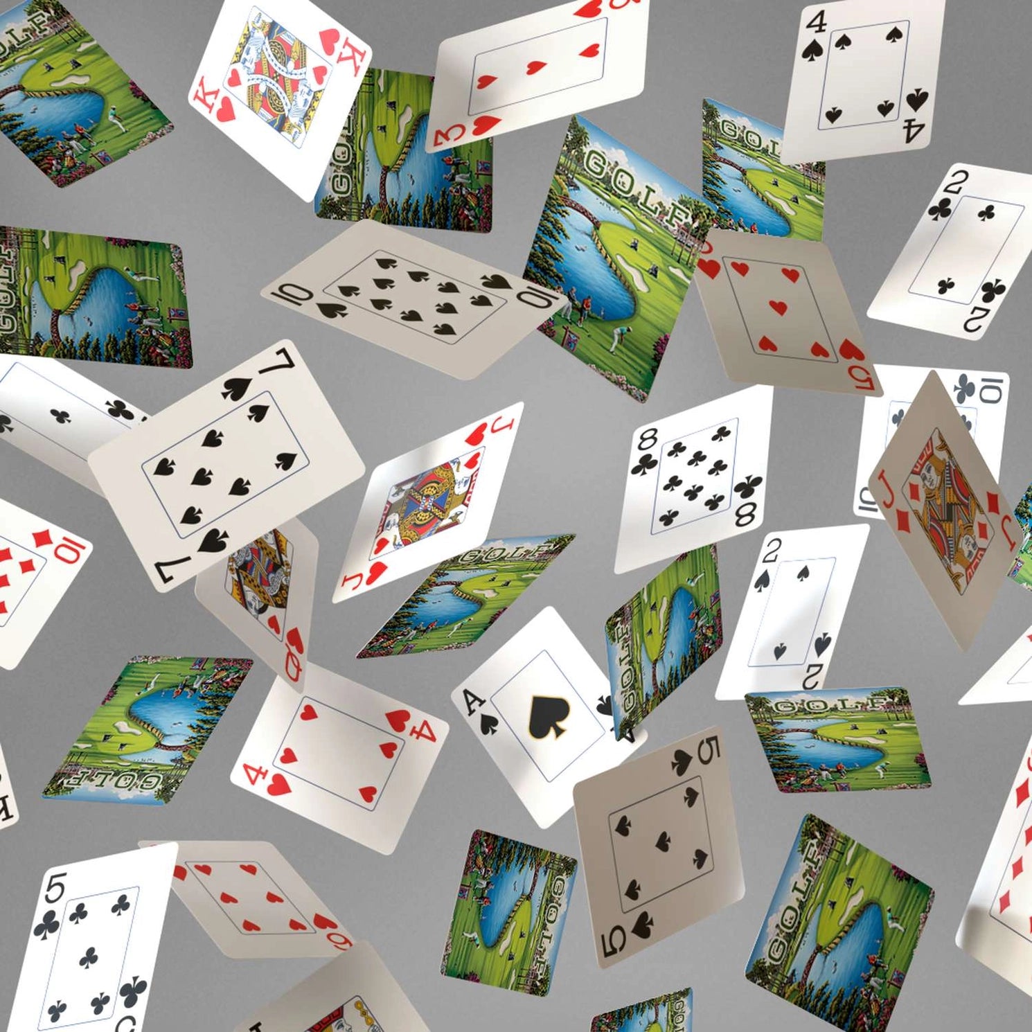 Boardwalk Golf playing cards with golf course backs and traditional faces