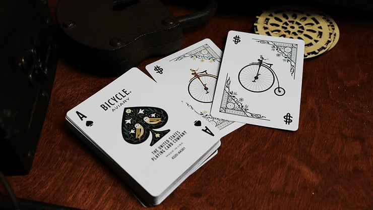 Bicycle Aviary Orange Ace of Spades and two custom Jokers with vintage bicycle illustrations