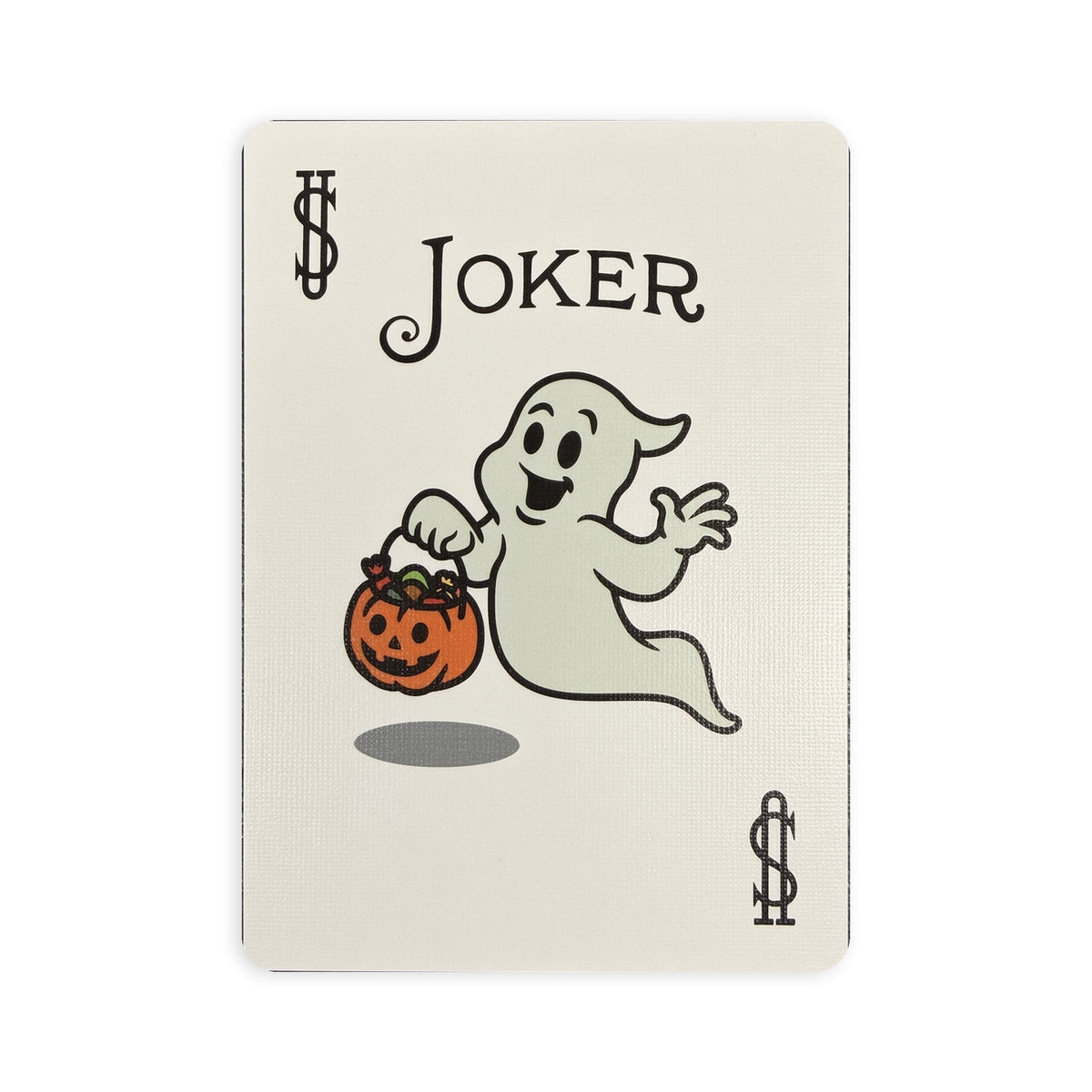 Custom Bicycle Classic Halloween Joker featuring a smiling trick-or-treating ghost carrying a pumpkin candy bucket.
