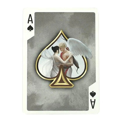 Bicycle Cupid playing card with ace of spades design featuring a couple embracing, on a white background.