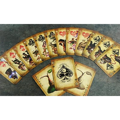 Bicycle Gnomes custom court cards and Aces arranged in a fan showing illustrated gnome characters