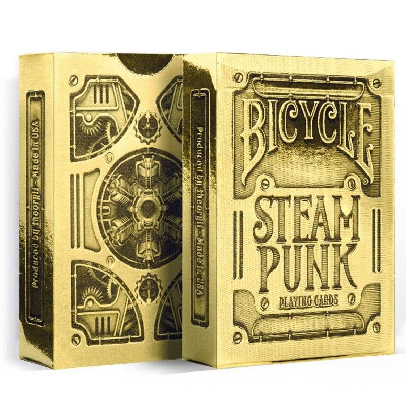 Front and reverse packaging views of the Bicycle Gold Steam Punk deck