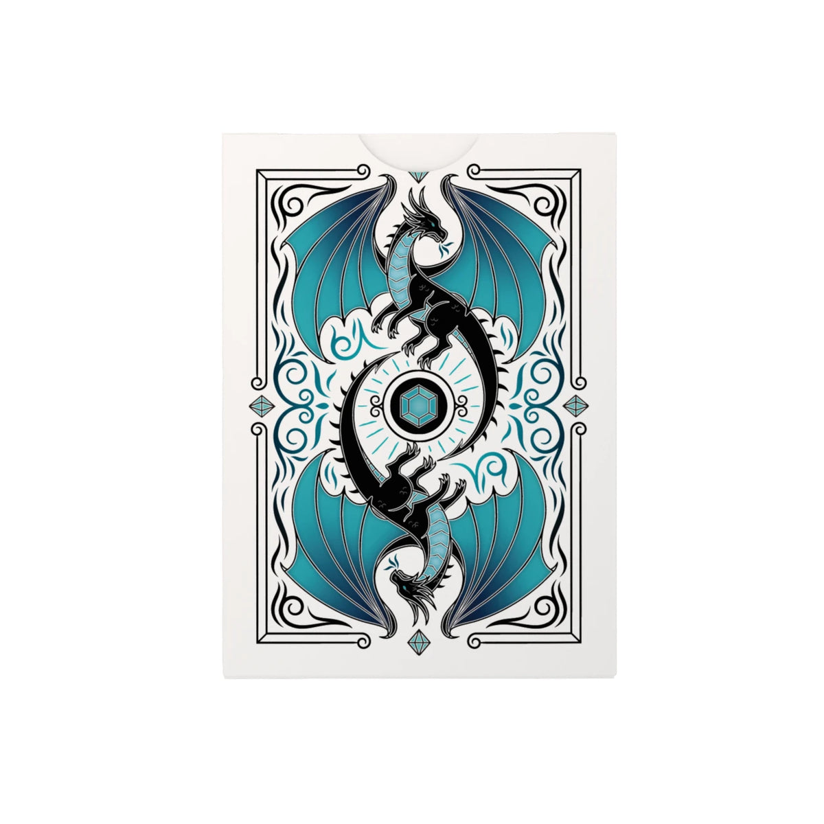 Bicycle Ice Dragon card back showing two mirrored dragons with blue wings and ornate flourishes