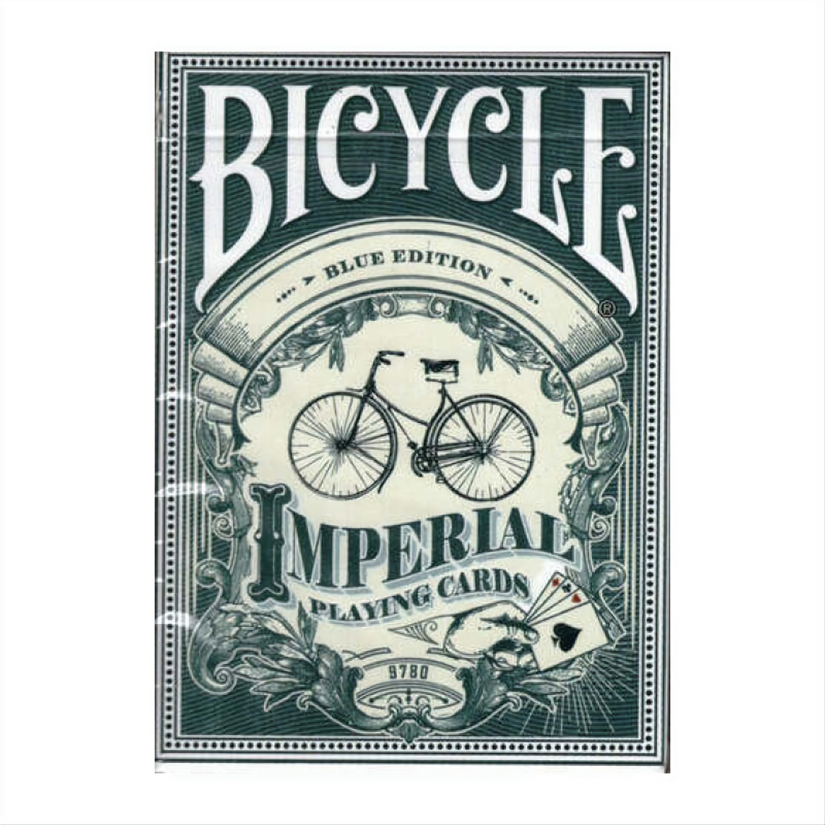 Bicycle Imperial Blue Edition ornate tuck box front on a white background