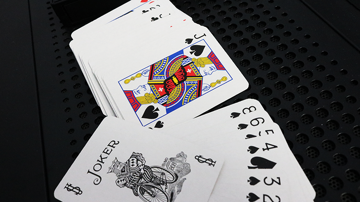 Bicycle Mini Fuchsia Playing Cards showing traditional faces, court card, Bicycle Joker, and miniature indices