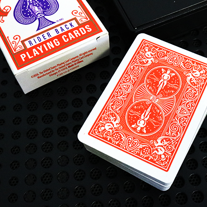 Bicycle Mini Orange Rider Back Playing Cards showing the miniature orange card back and matching tuck box