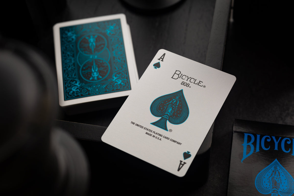 Bicycle Neon Cool-Blue card back and Bicycle Ace of Spades