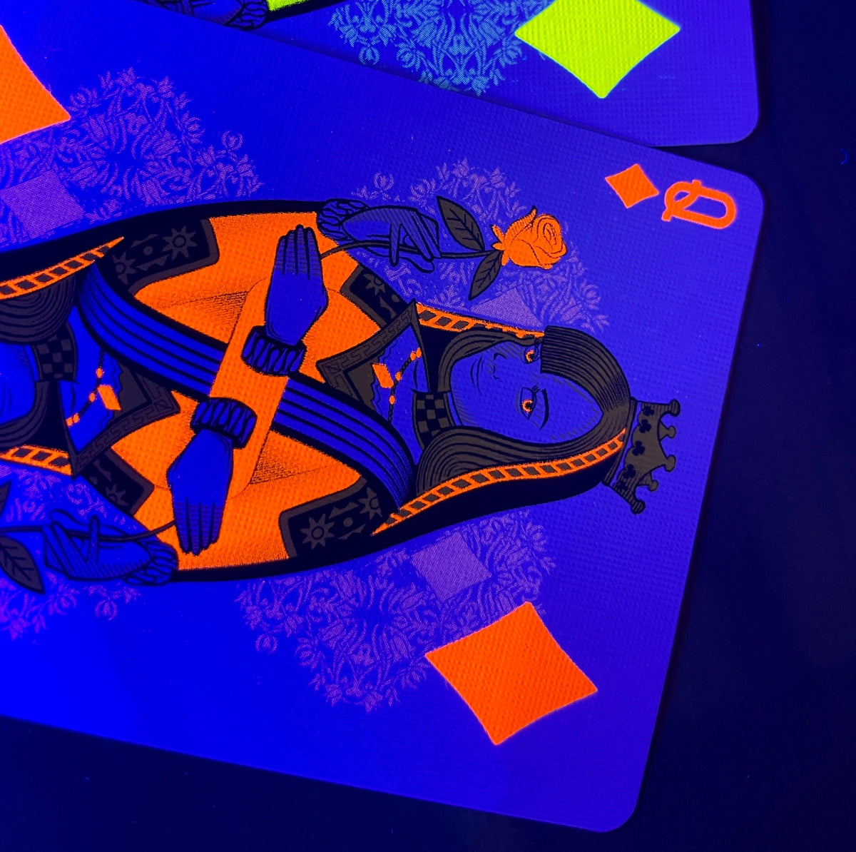 Bicycle Neon Solar-Orange close-up of custom diamond court artwork