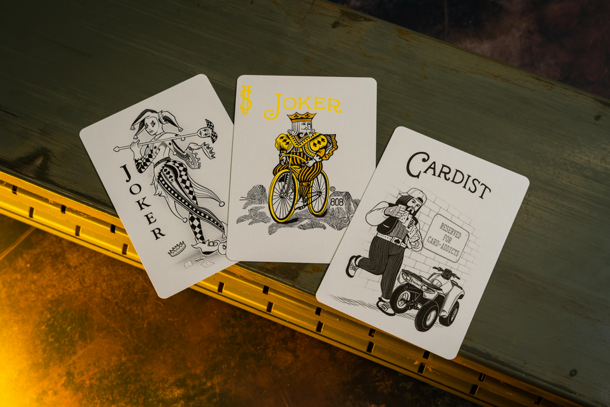 Bicycle Neon Yellow-Starburst custom Joker, Bicycle Joker, and cardistry card