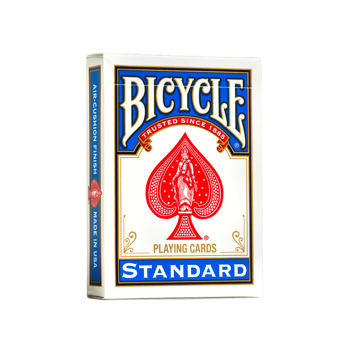Front of the blue Bicycle Standard tuck box included in the red and blue Rider Back two-pack.