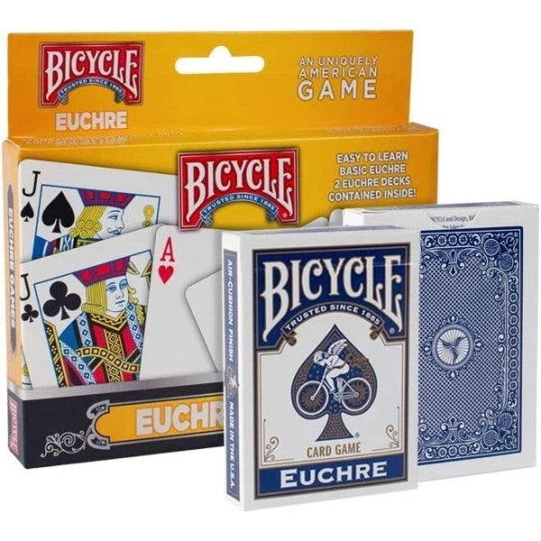 Bicycle Euchre playing card set with packaging on a white background