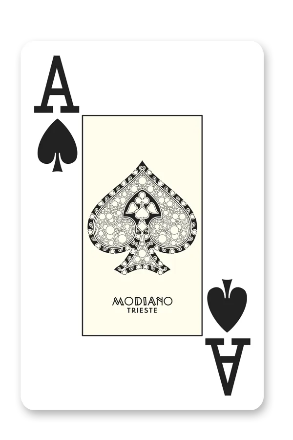 Modiano Bridge 2 Jumbo playing card with black spade symbol and 'Modiano Trieste' branding on a white background