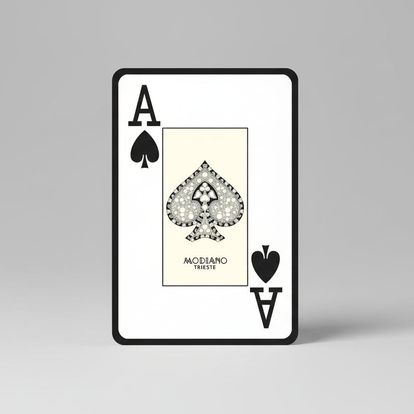 Modiano Bridge 2 Jumbo playing card with black spade symbol and 'Modiano Trieste' branding on a white background