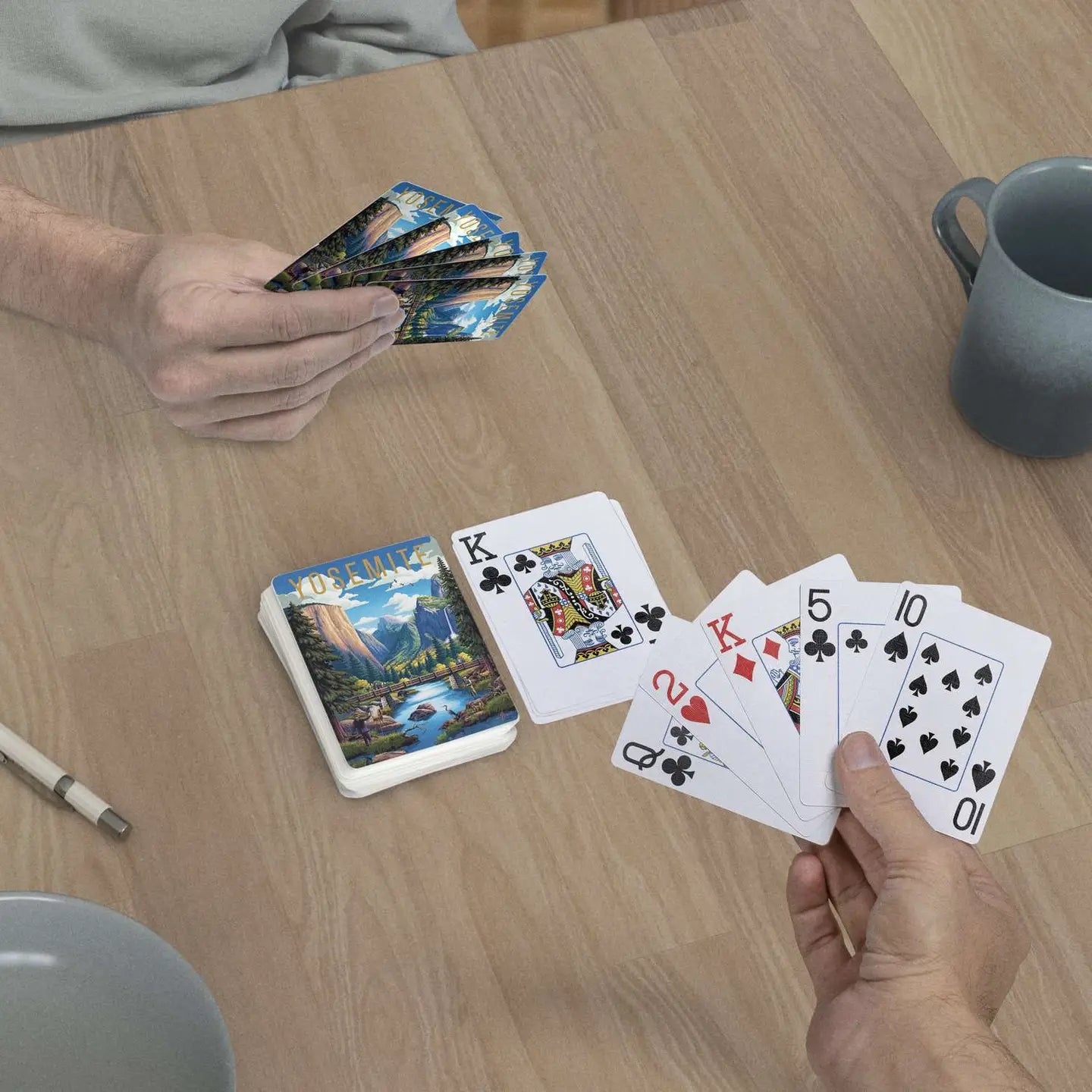 Yosemite National Park jumbo-index playing cards in use at a table