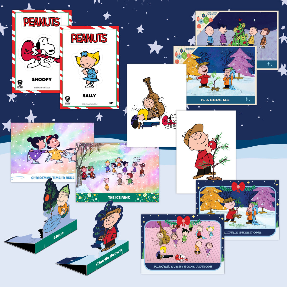 Peanuts Playpaks: A Charlie Brown Christmas – Single 5-Card Pack – examples of possible card designs; pack contents vary