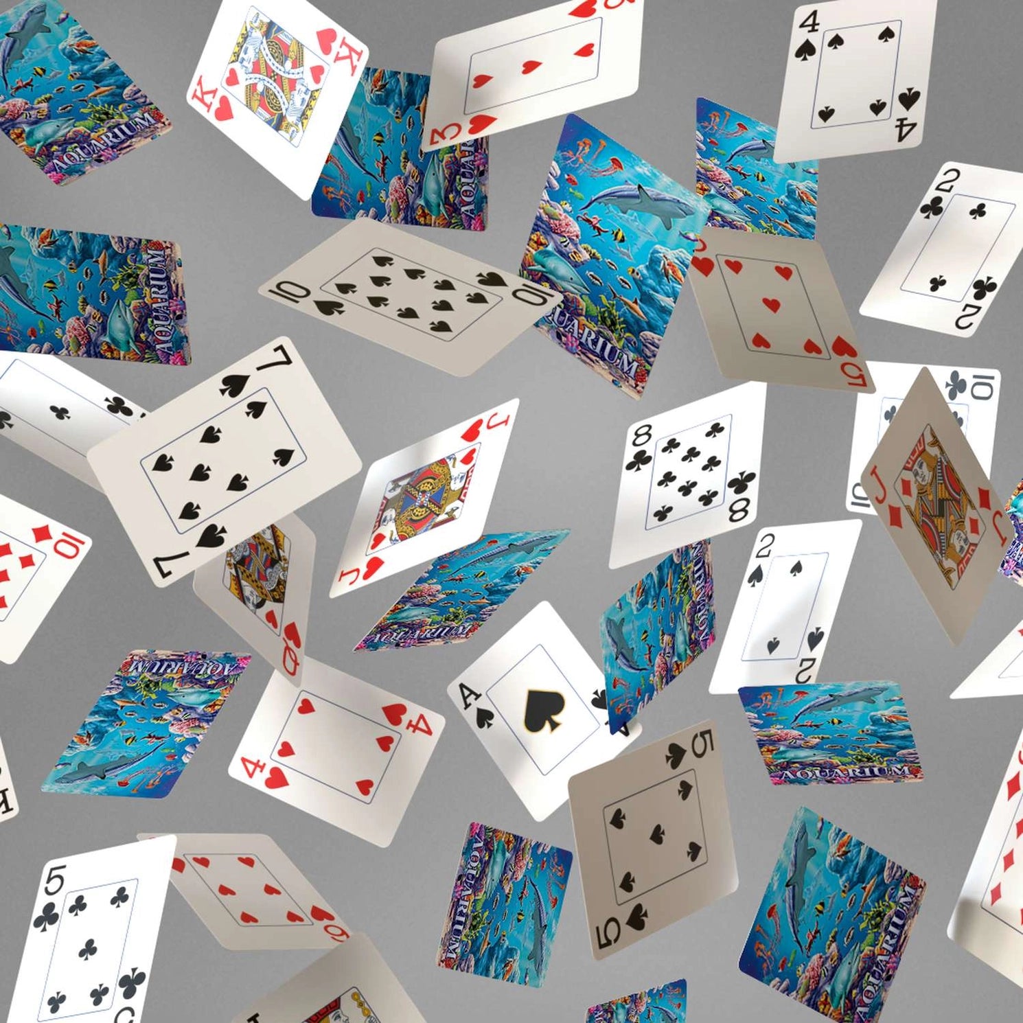 Boardwalk Aquarium playing cards with sea-life backs and traditional faces