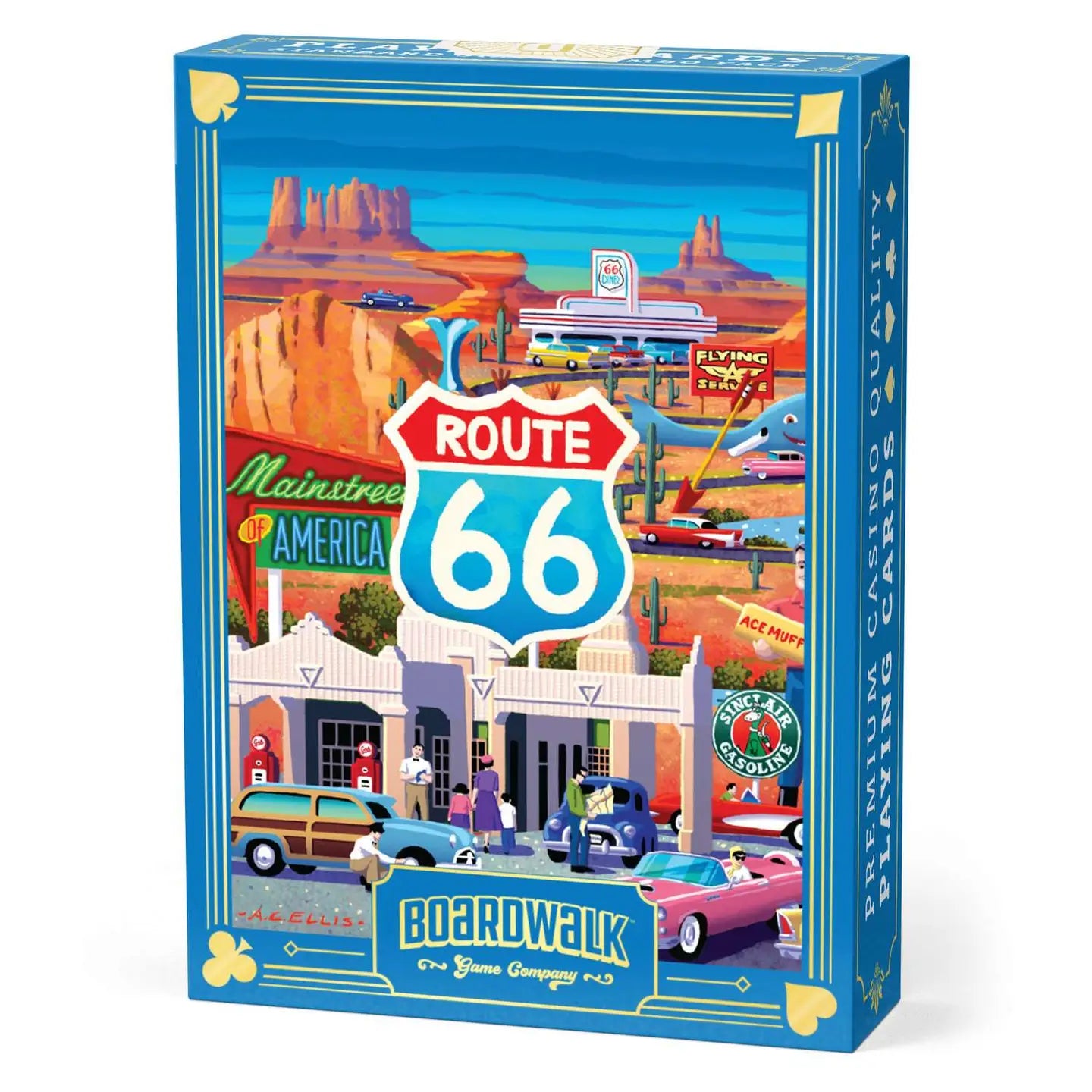 Route 66 Playing Cards tuck box with classic American roadside artwork