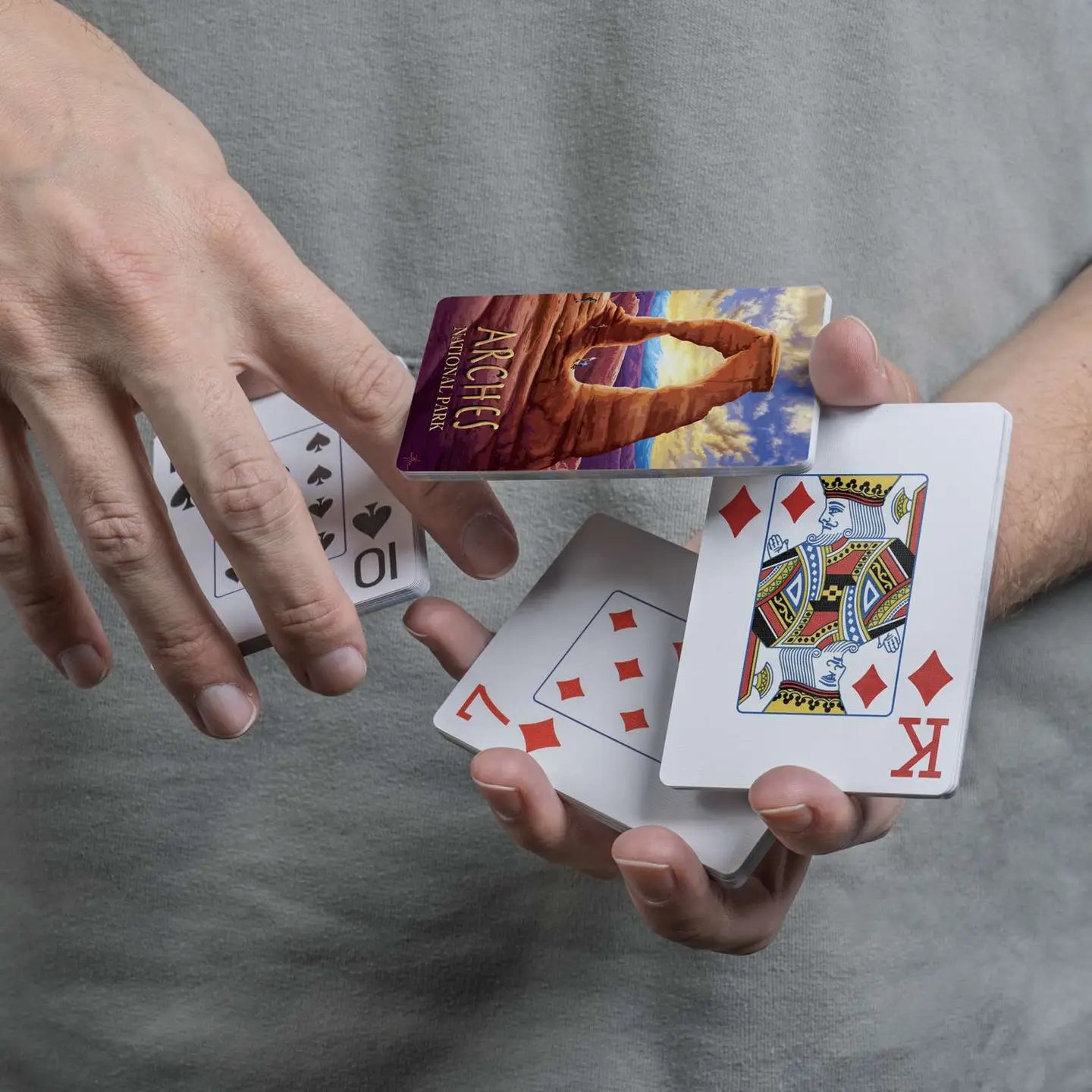 Arches National Park playing cards displayed in a cascading spring