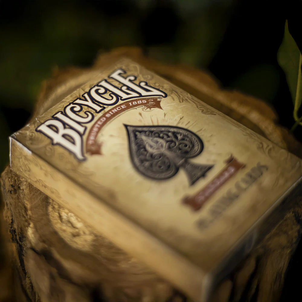Close-up of a deck of Bicycle playing cards with a blurred background