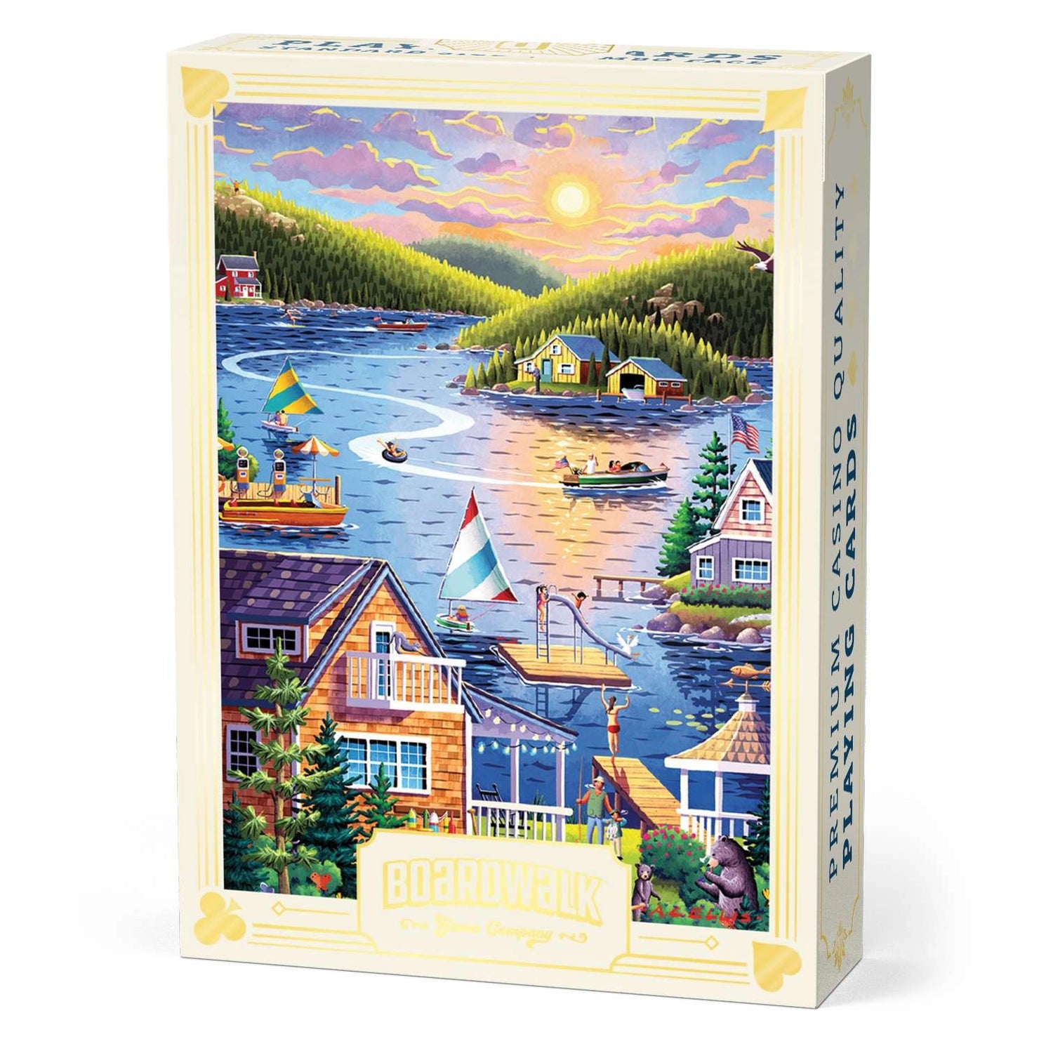 Lake House Playing Cards by Boardwalk illustrated tuck box with summer lake artwork