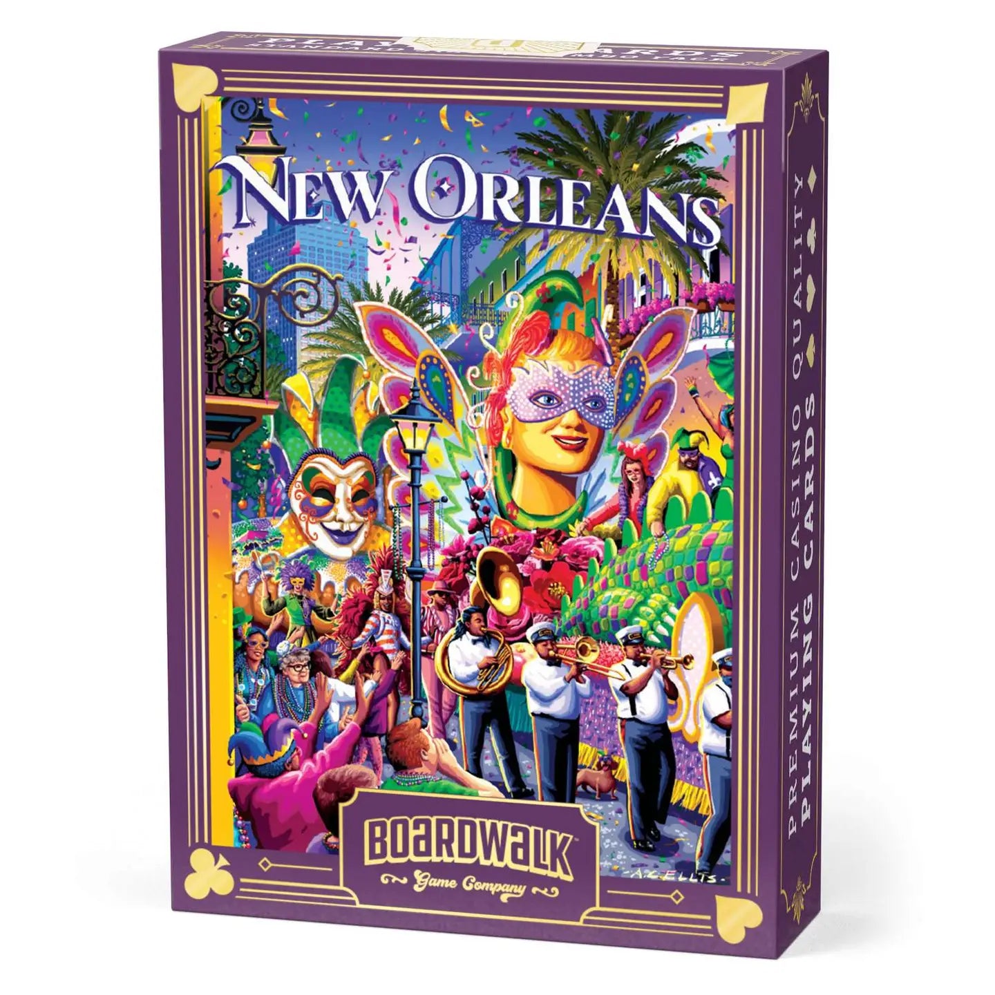 New Orleans Mardi Gras Playing Cards tuck box with colorful parade artwork