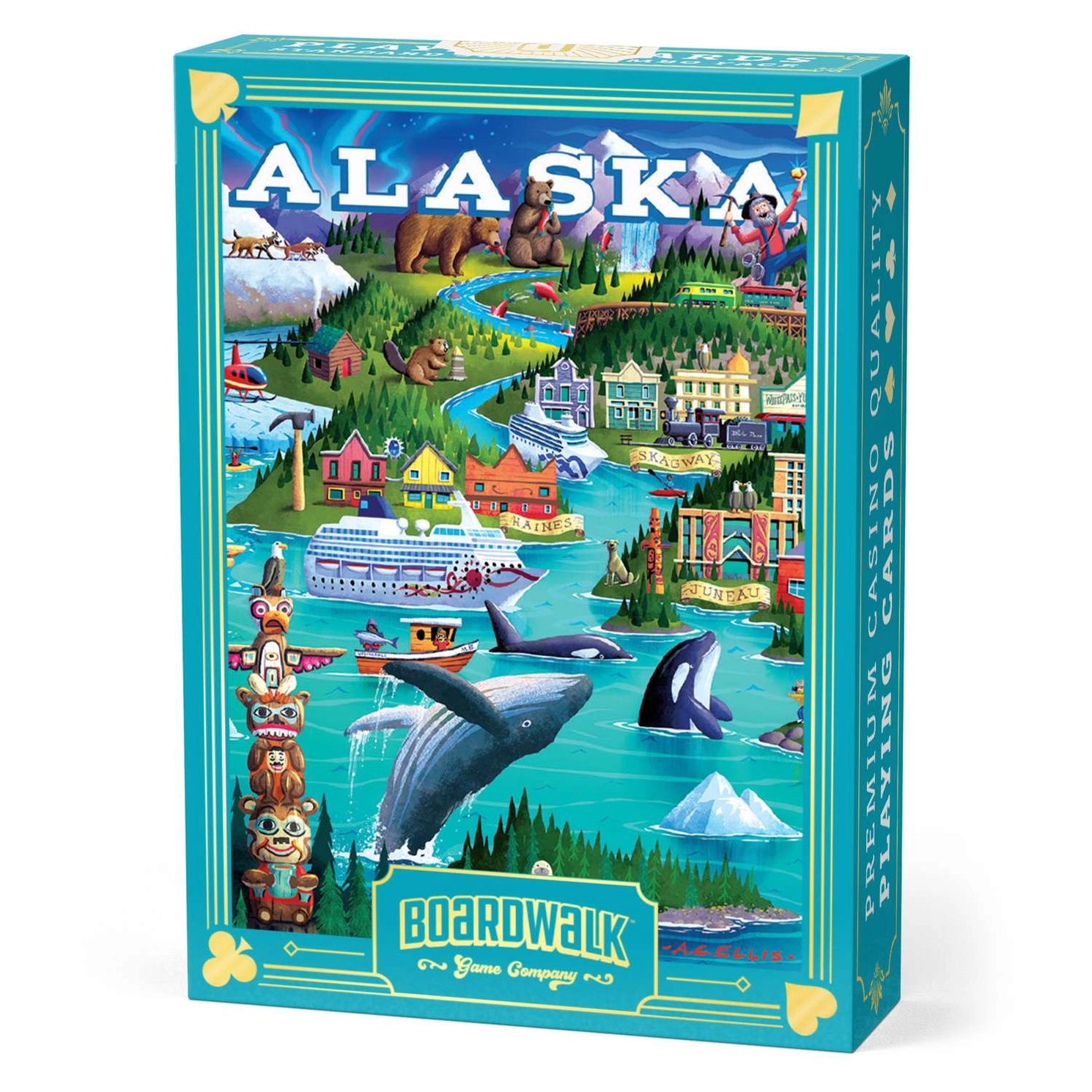 Boardwalk Alaska’s Inside Passage Playing Cards tuck box with scenic Alaska artwork