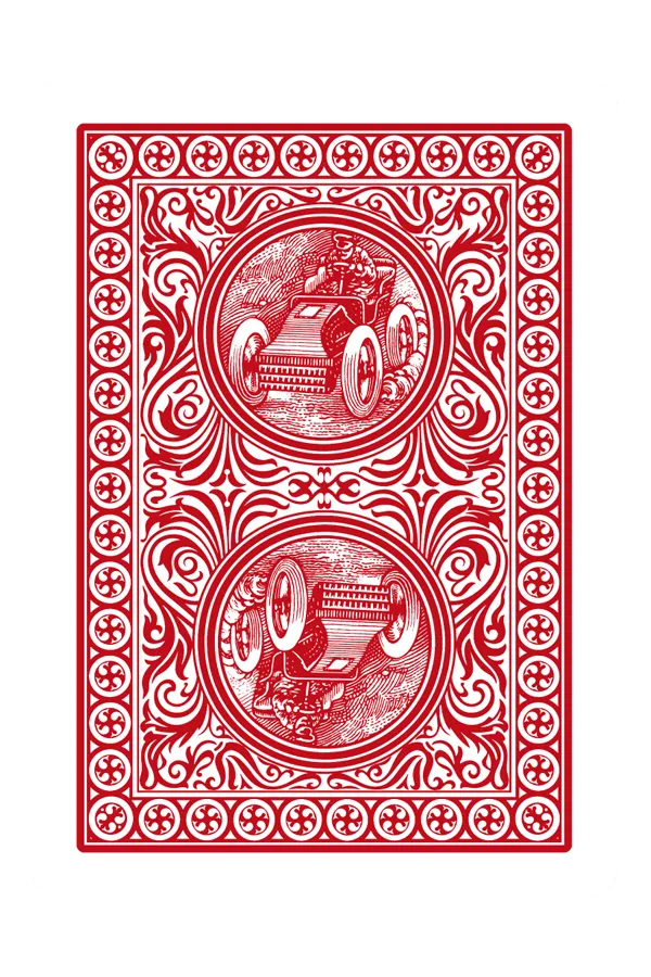 Red Modiano Golden Trophy playing card with vintage car design on a white background