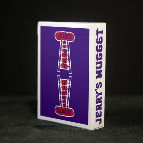 Jerry’s Nugget Royal Purple playing cards tuck box with the mirrored casino sign design.