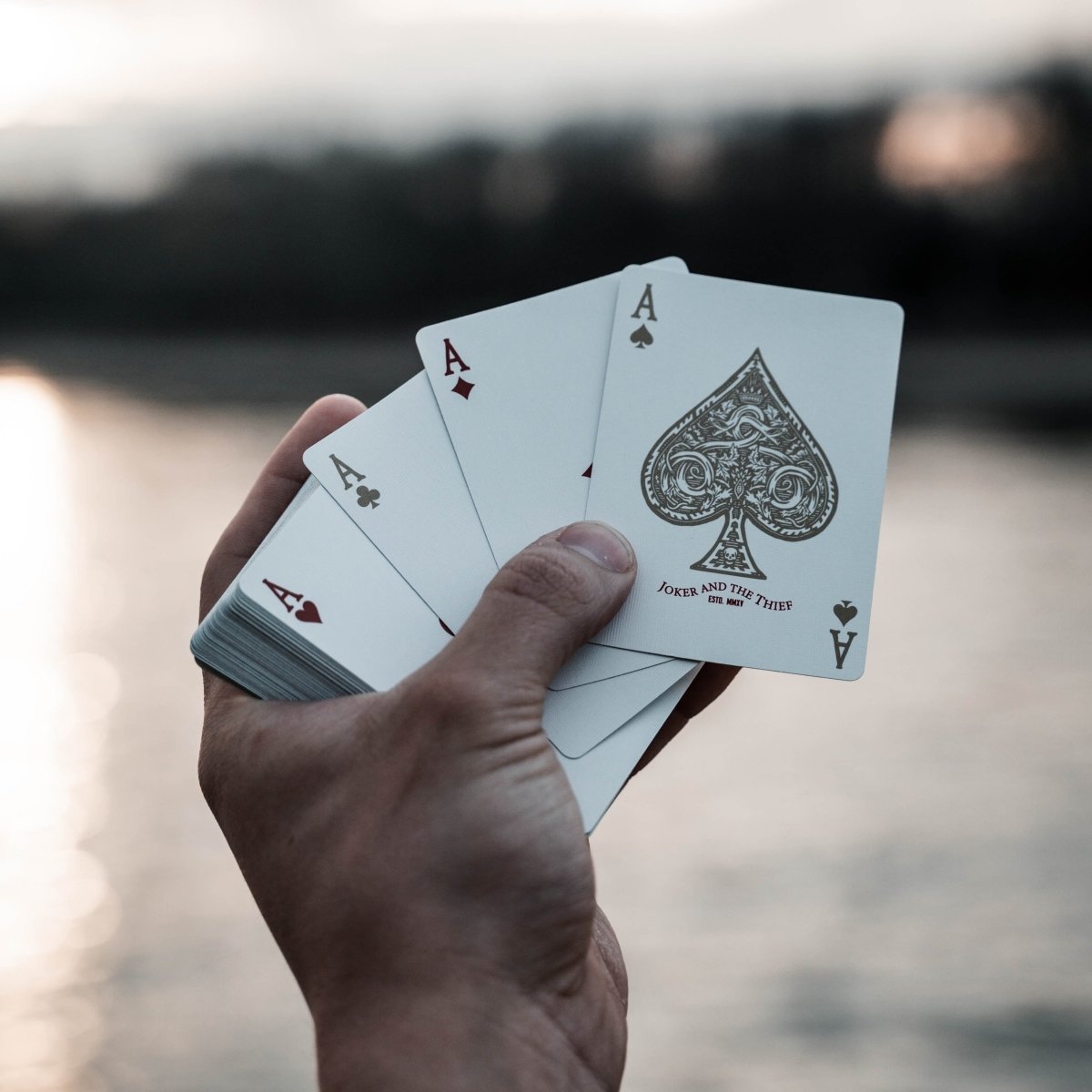 Joker and the Thief White Gold aces displayed in a fan