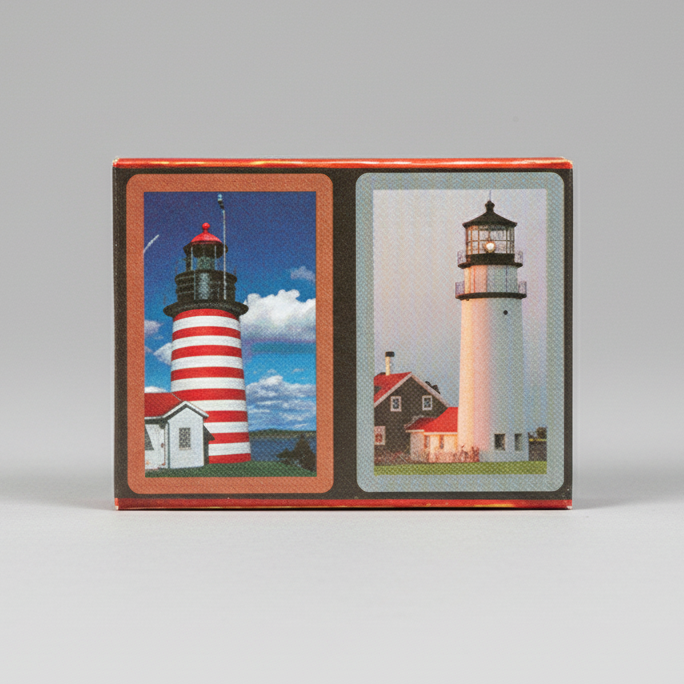 Congress card game box with two lighthouse illustrations on a white background