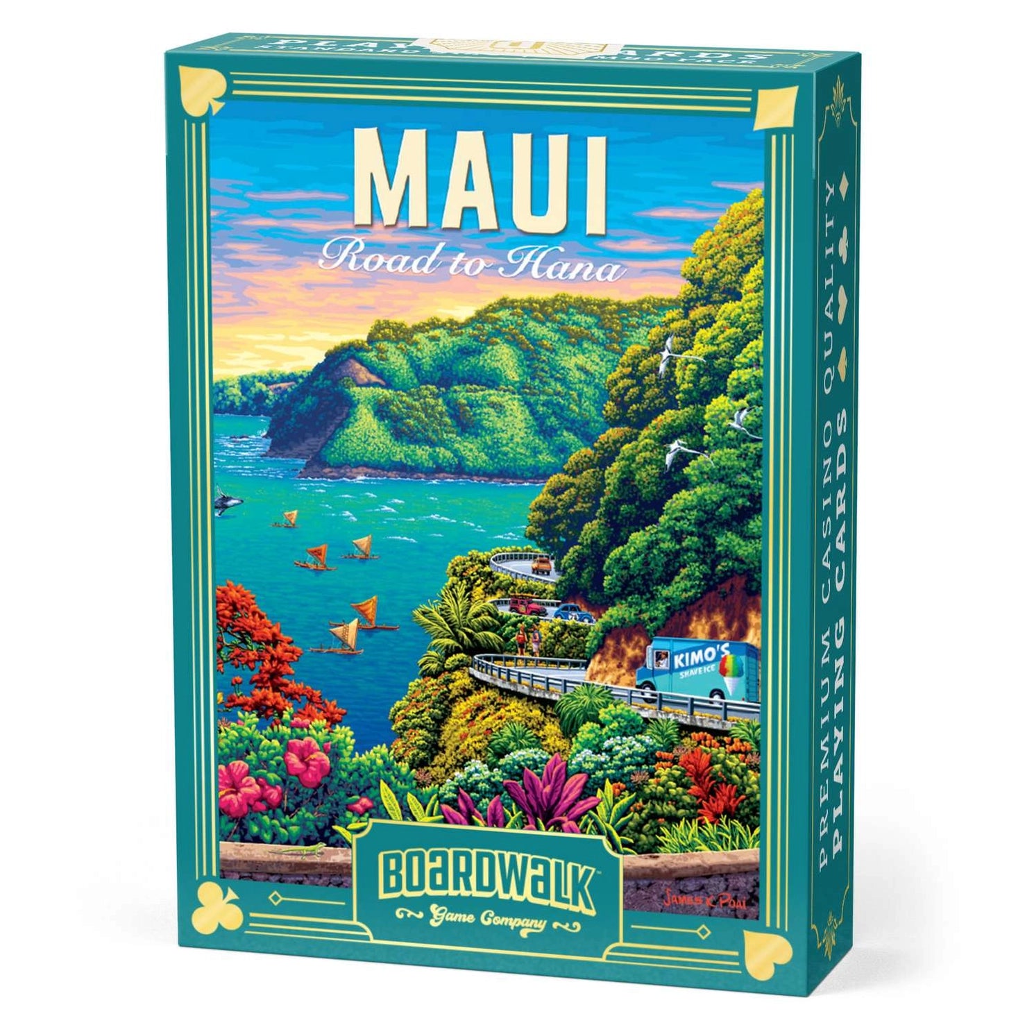 Maui Road to Hana Playing Cards by Boardwalk tuck box with tropical coastline, waterfall, and Hawaii scenery