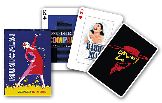 Piatnik Musicals! Playing Cards with illustrated tuck box and sample card artwork