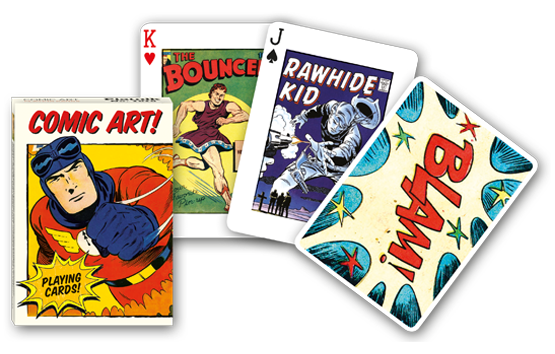 Piatnik Vintage Comic Art Playing Cards with illustrated tuck box and sample card artwork