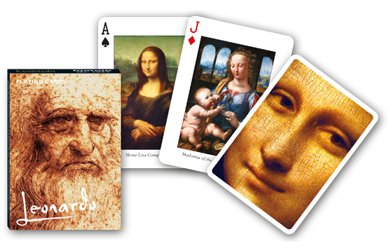Piatnik Leonardo Playing Cards with illustrated tuck box and sample card artwork