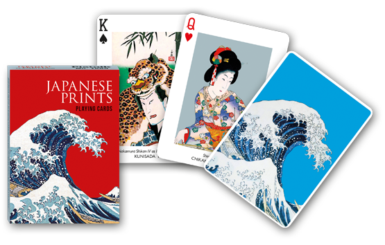 Piatnik Japanese Prints Playing Cards with illustrated tuck box and sample card artwork