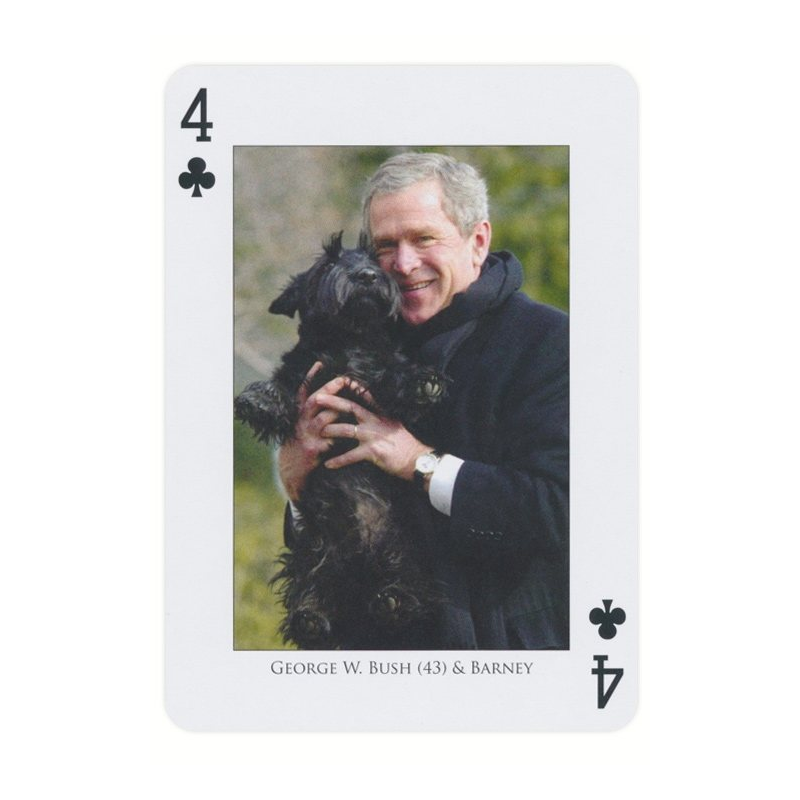 Piatnik Presidents playing card: George W. Bush and Barney, Four of Clubs