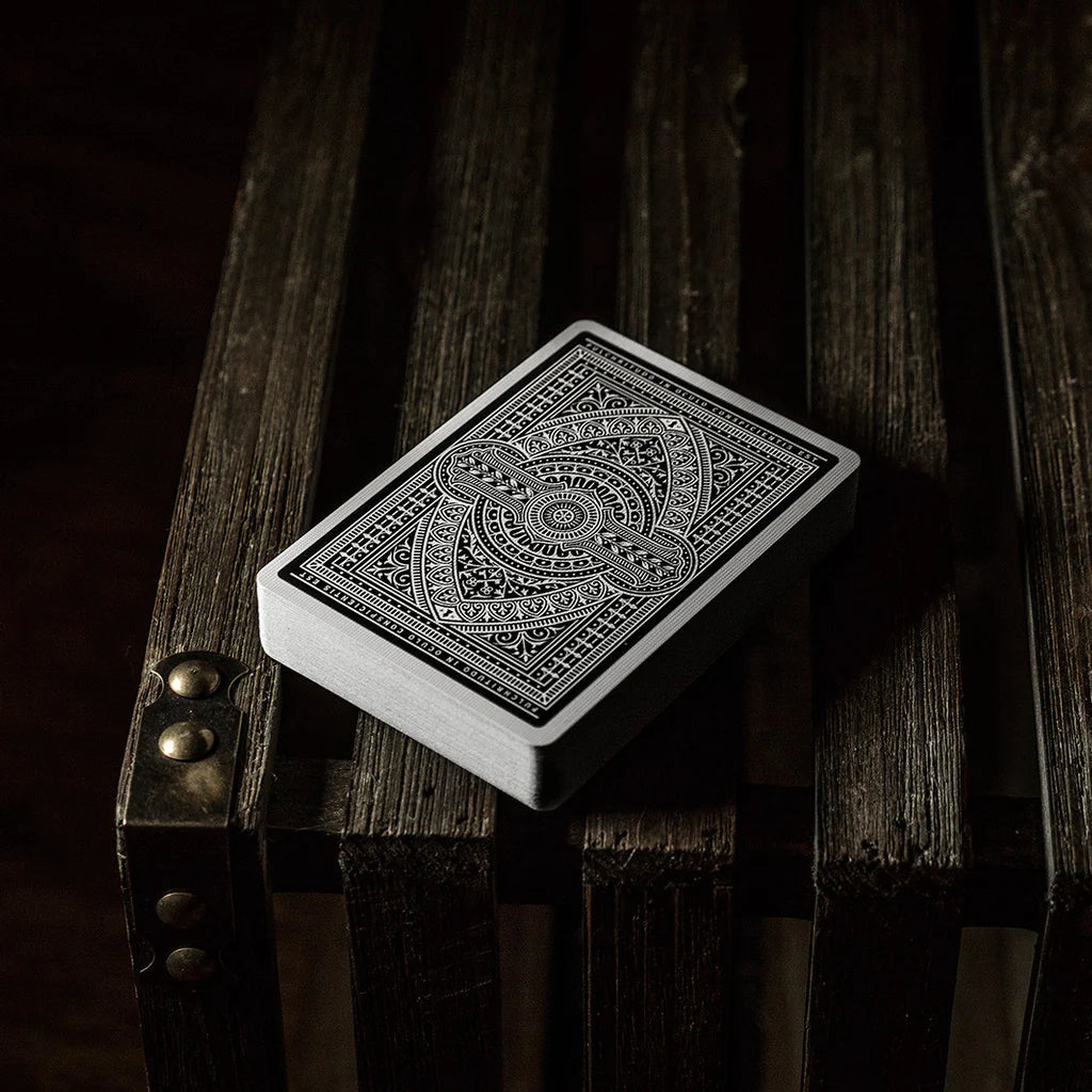 Decorative deck of cards on a wooden surface