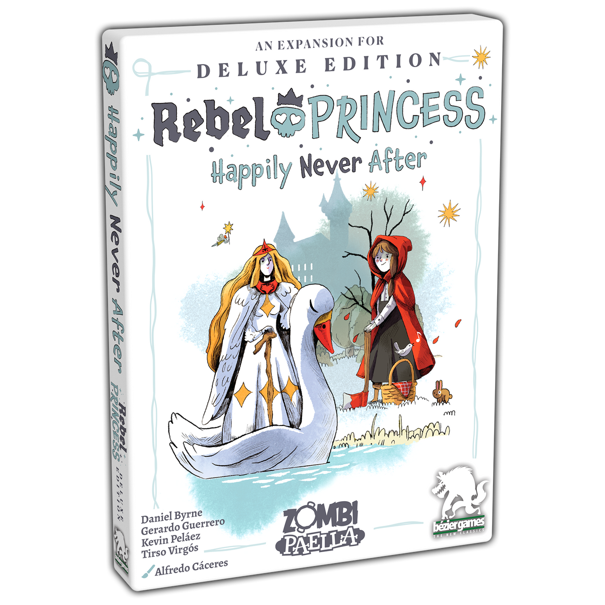 Rebel Princess Deluxe Edition Happily Never After expansion box with Red Riding Hood and the Swan Maiden.