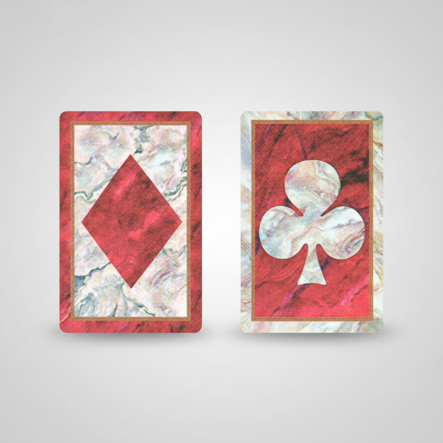 Two Congress playing cards with diamond and club symbols on a decorative card.