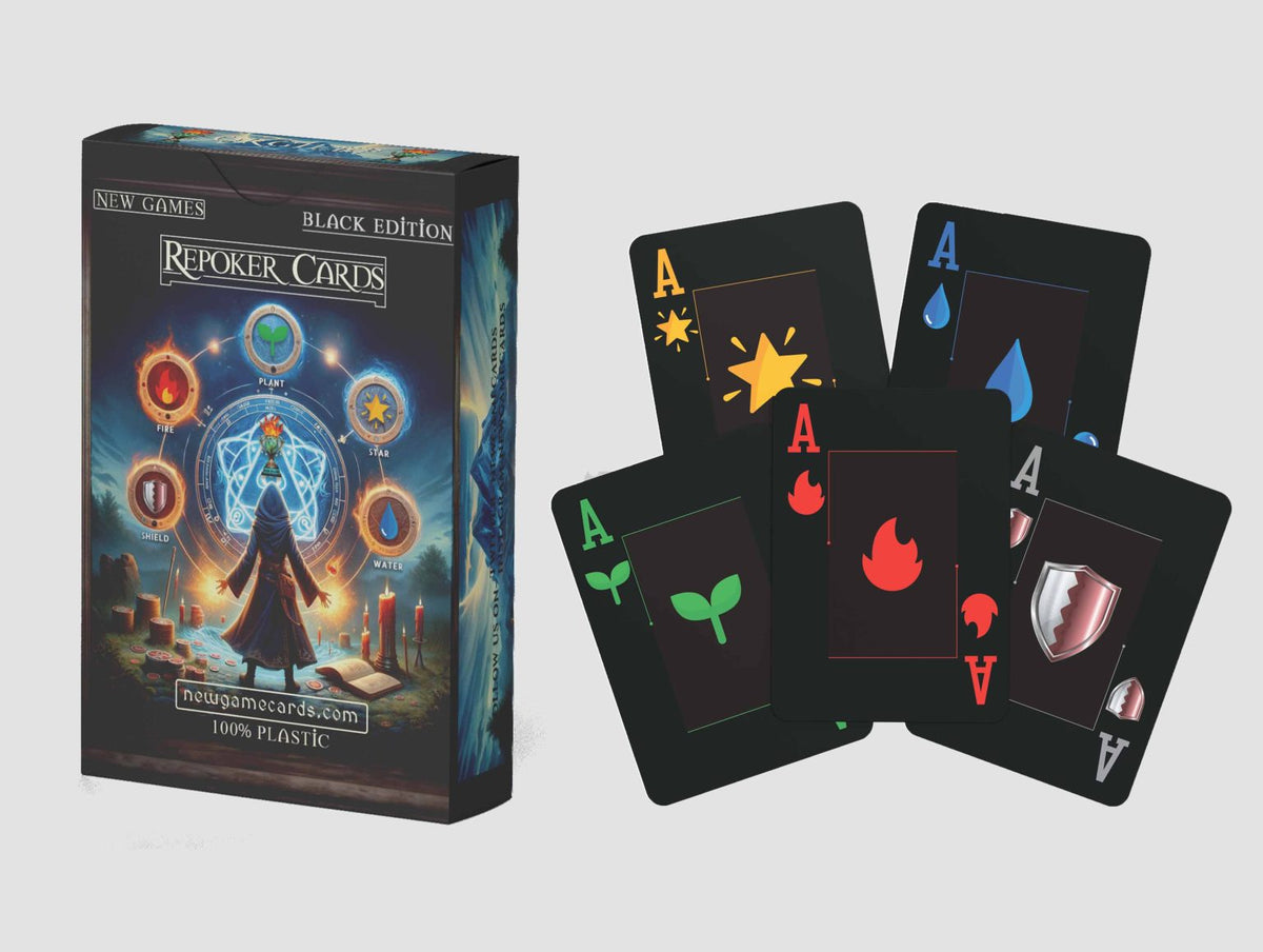 Repoker Original First Edition Black deck box and five elemental aces
