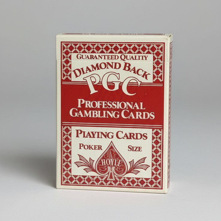 Red and white box of Diamond Back PGC Professional Gambling Cards on a white background