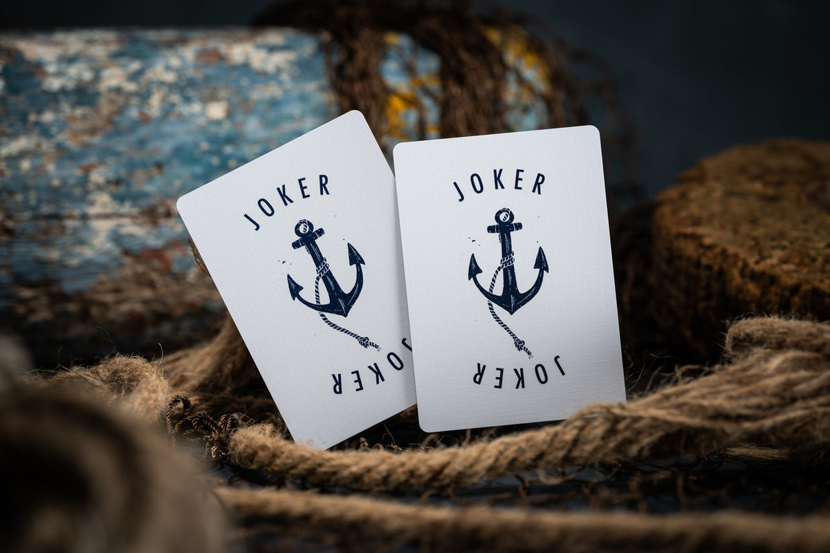 Matching anchor-and-rope Joker artwork used in Sunken Anchors Blue Gilded playing cards.
