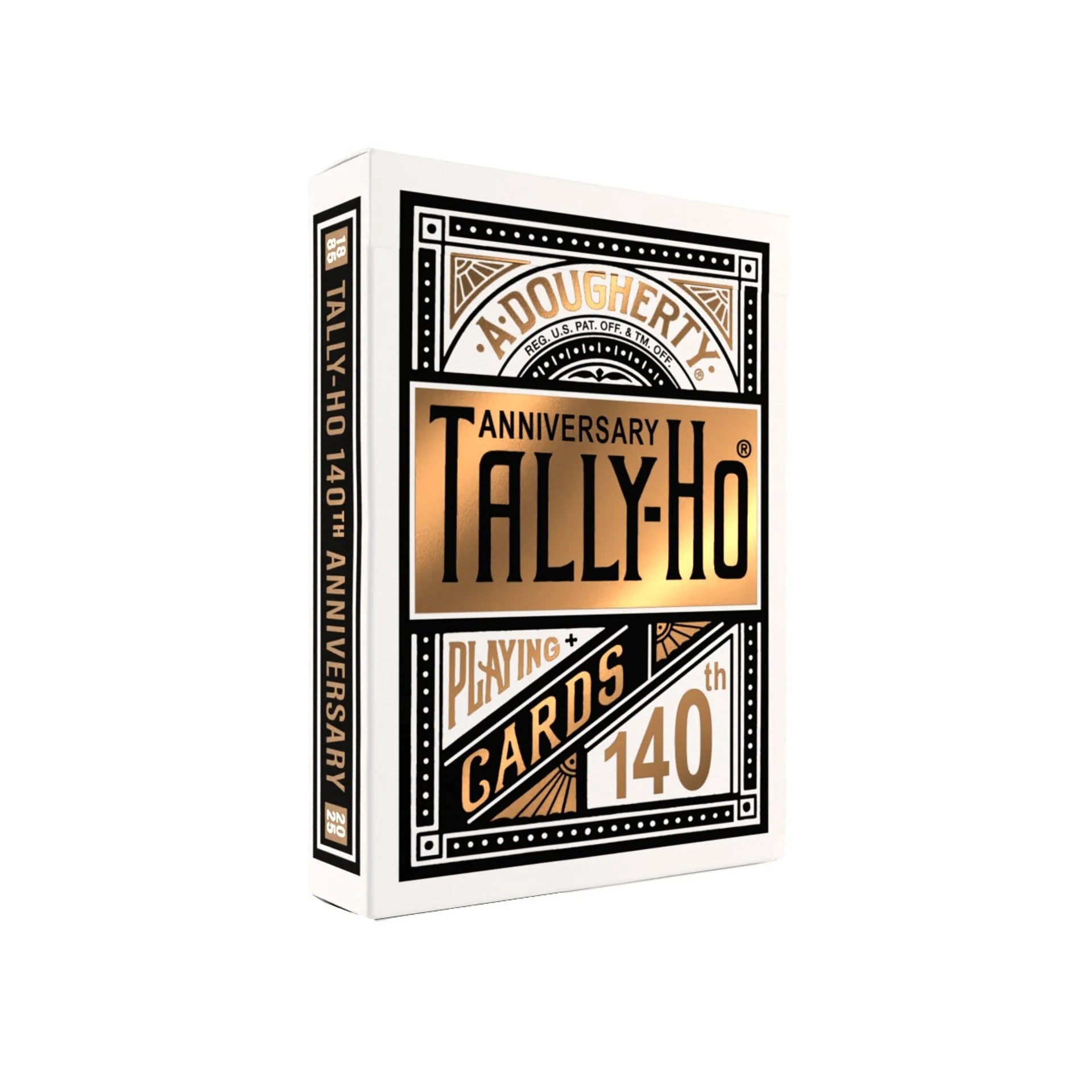 Tally-Ho 140th Anniversary playing cards packaging on a white background