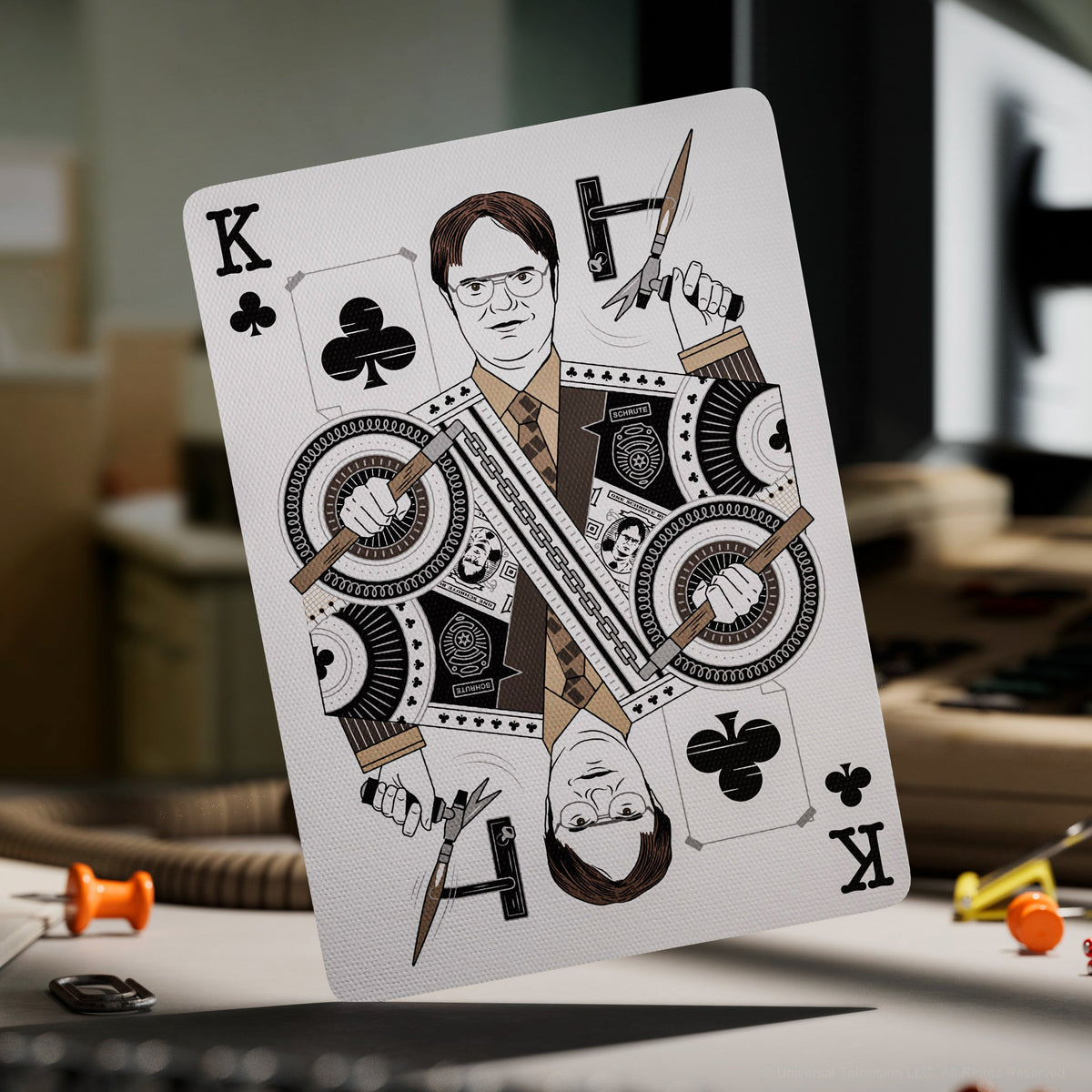 Dwight Schrute illustrated on the King of Clubs in theory11 The Office Playing Cards